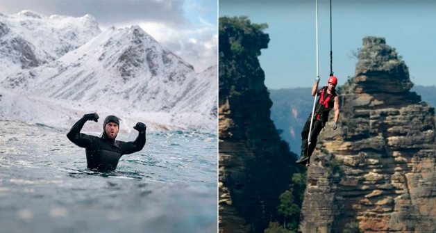 Hemsworth ha nadado en aguas heladas y se ha colgado de una cuerda entre montañas.