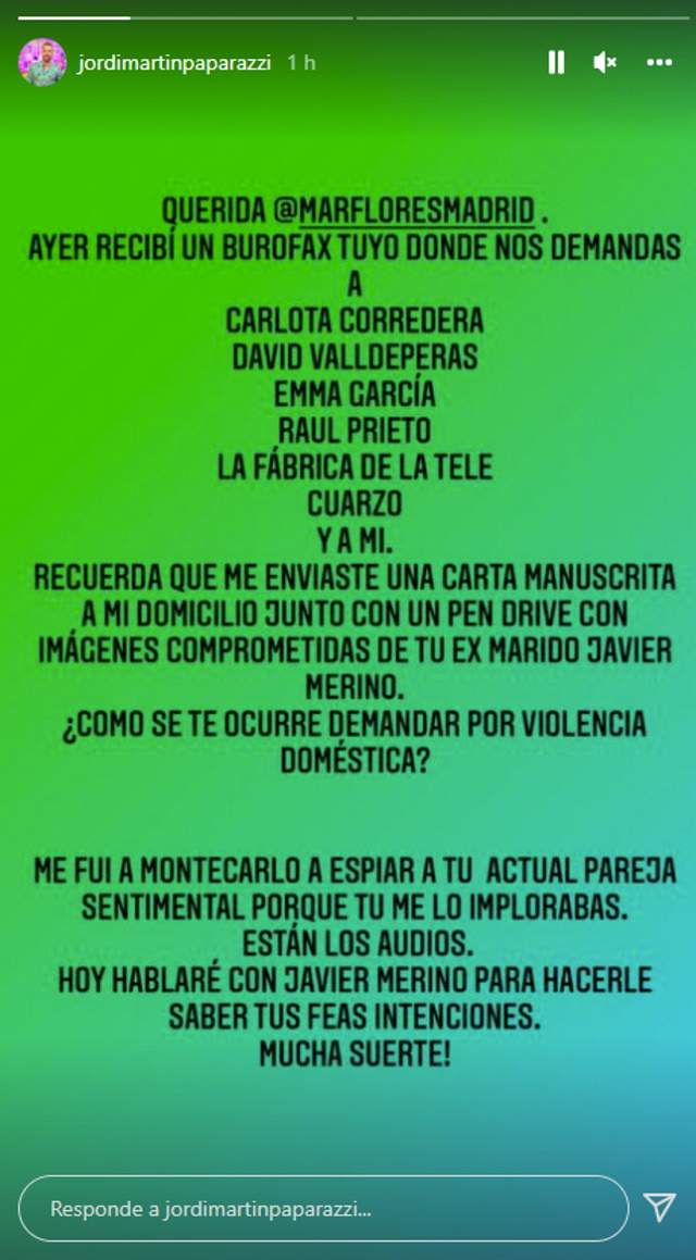 El paparazzi responde a Mar Flores tras recibir la demanda.