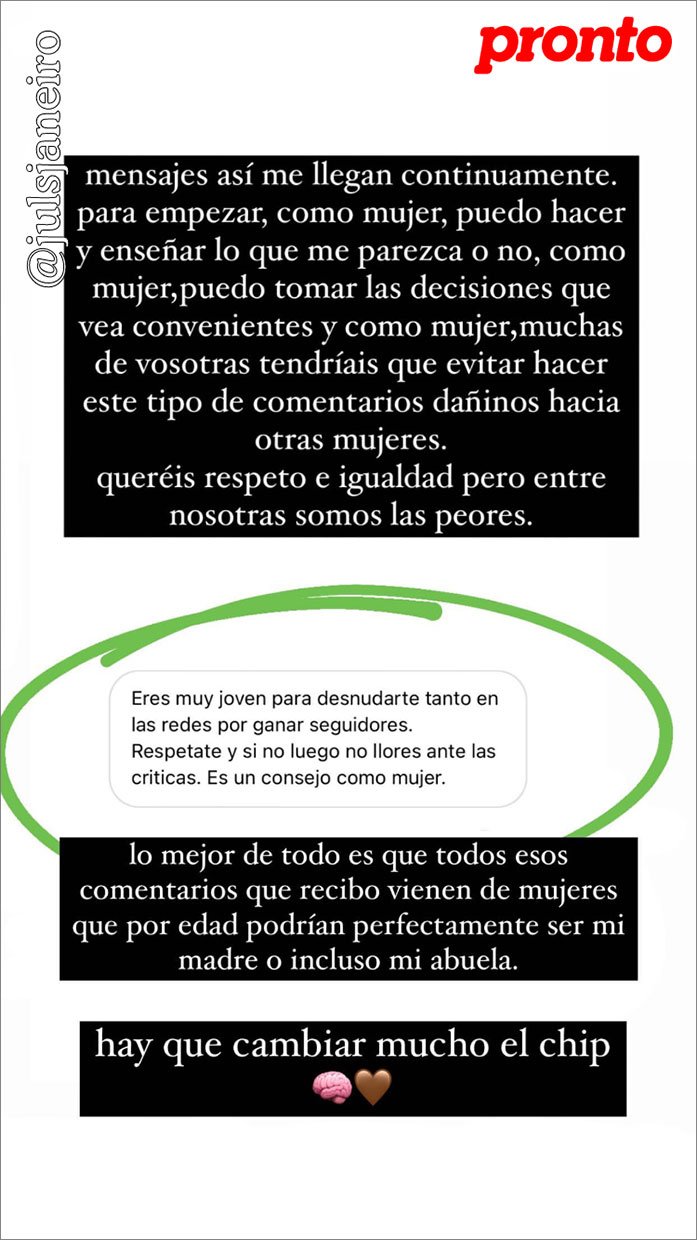 Esto es lo que ha compartido Julia Janeiro en sus historias de Instagram.