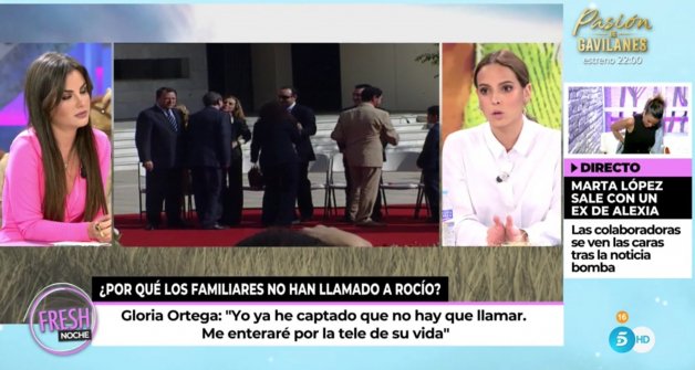 Gloria Camila, esta tarde en Ya son las Ocho, reaccionando a las declaraciones de Rocío Carrasco (Telecinco).