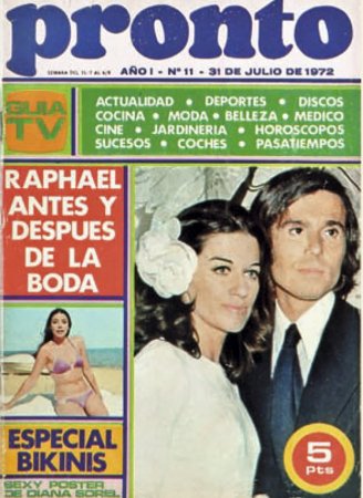 1972 Natalia y Raphael. Nadie daba un duro por esa pareja, pero el cantante Raphael y la aristócrata Natalia Figueroa se casaron el 14 de julio en Venecia y, 50 años después, siguen juntos y enamorados.