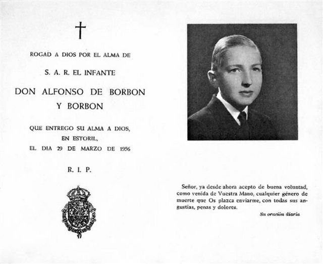 Esquela de la muerte de Alfonso de Borbón, fallecido en un accidente fortuito.