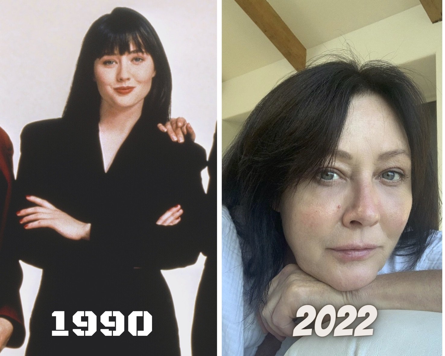 La actriz Shannen Doherty, como Brenda y en la actualidad.