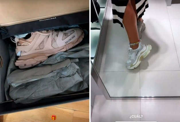 A la izquierda, las zapatillas que Susana Molina regaló a Anabel Pantoja. A la derecha, el nuevo par por el que las cambió.