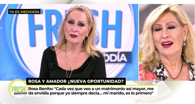 Rosa Benito viendo sus propias declaraciones en Ya es Mediodía (Telecinco).