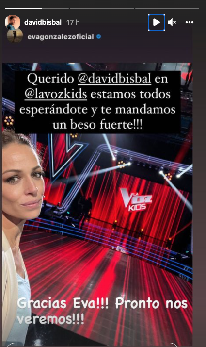 Eva Gonzalez le manda ánimos a David Bisbal desde 'La voz kids'