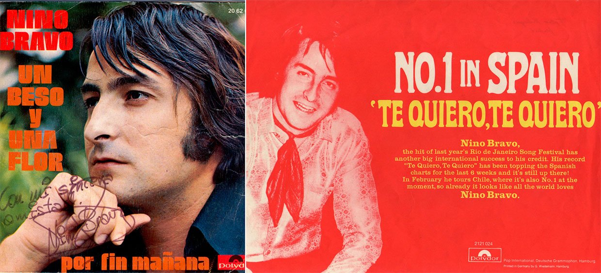 Portadas de dos exitosos discos de Nino, 'Te quiero, te quiero' y 'Un beso y una flor'.