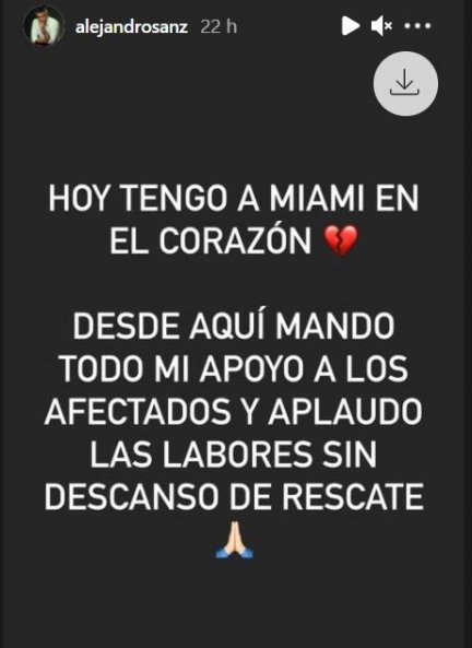 Alejandro Sanz tiene el corazón roto por la tragedia de Miami.