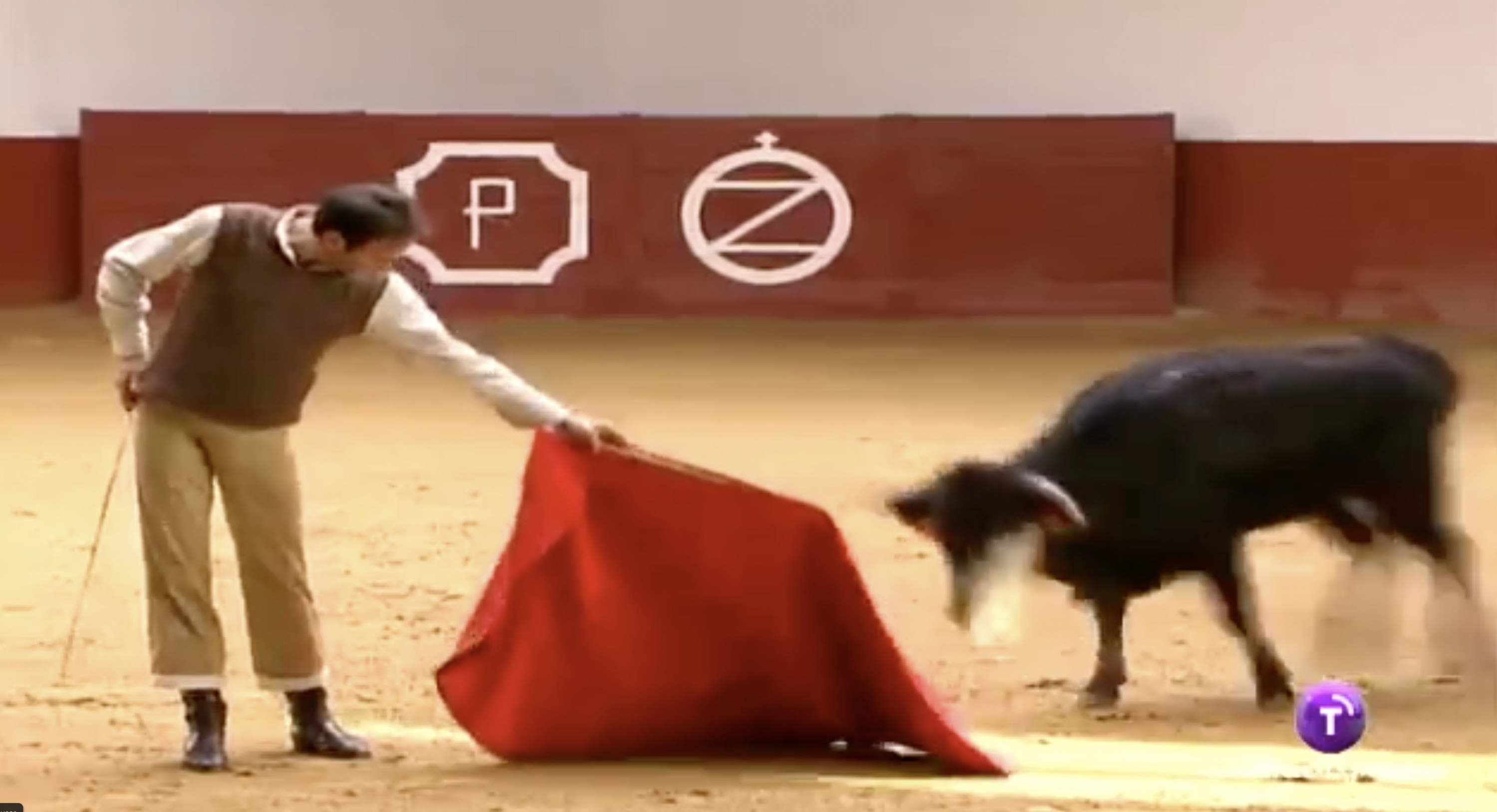 Enrique, toreando en su propia plaza de toros.