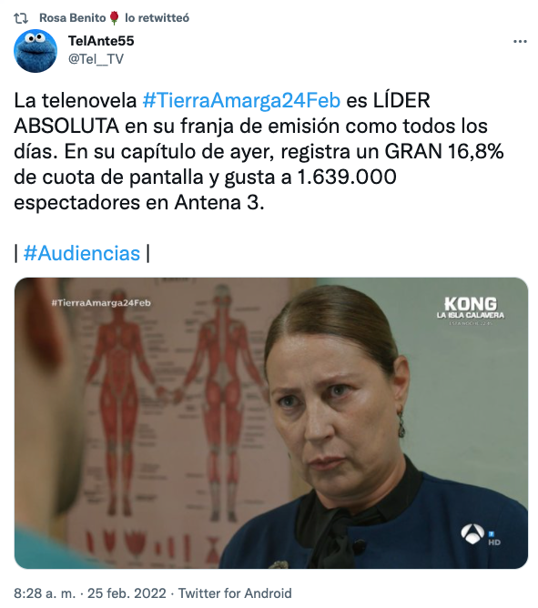 Rosa Benito retwitteó esta información sobre Antena 3.