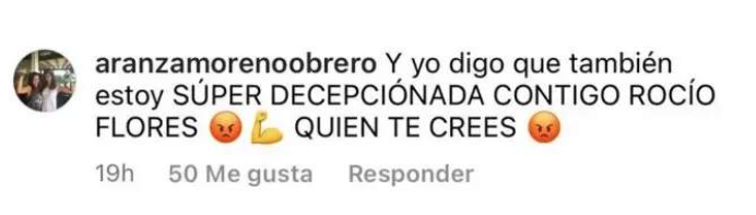 Este es el comentario que hizo Aranza Moreno en las redes contestando a Rocío Flores.