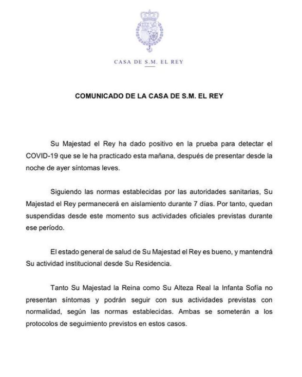 Comunicado de Casa Real del 9 de febrero de 2022.