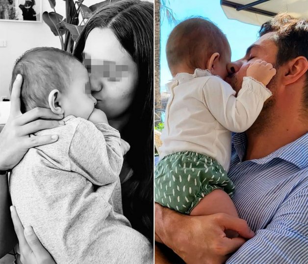 Tanto Daniella como Miguel Torres se comen a besos al bebé de la casa. 