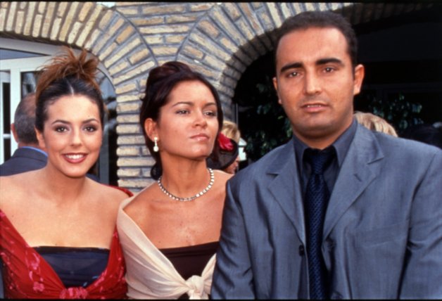 La pareja, con Rocío Mestre (exnovia de Fidel), que fue quien los presentó en Chipiona en 1999.