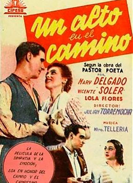 Cartel promocional de una de sus primeras películas, "Un alto en el camino".