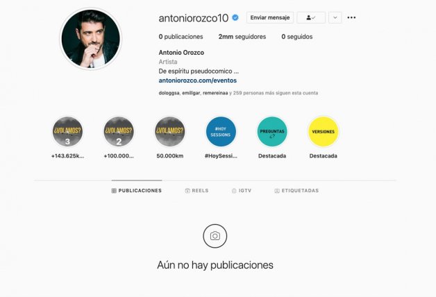 Así está ahora el Instagram de Antonio Orozco.