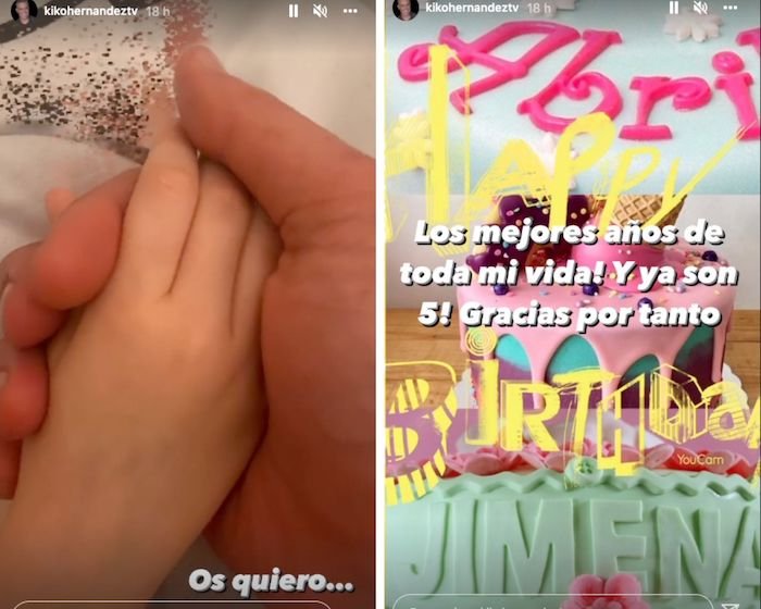 El colaborador muestra unas coloridas tartas con los nombres de sus hijas.