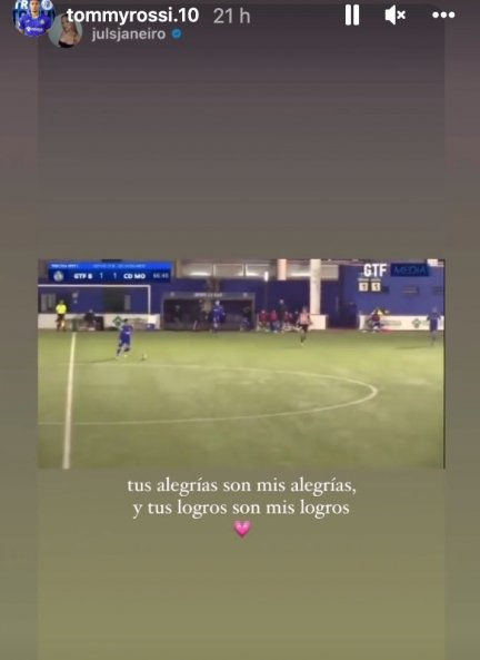 Tommy Rossi comparte el mensaje cariñoso de Juls en su Instagram (@tommyrossi.10).