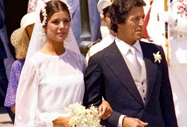 Carolina de Mónaco y Junot, el día de su boda, en 1978.