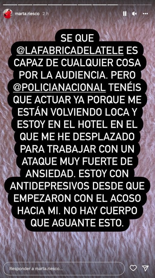 Comunicado de Marta Riesco en Instagram (@marta.riesco).