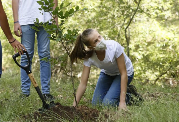 La futura Reina de España, la princesa Leonor, plantando un árbol. 