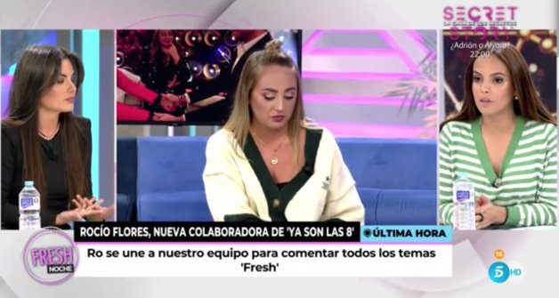 Gloria Camila reaccionando al fichaje de Rocío Flores por su programa en directo (Telecinco).