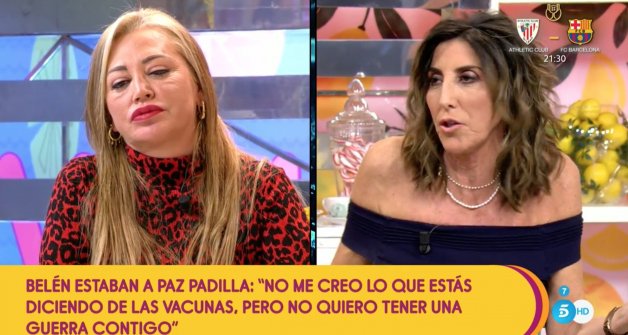 Belén Esteban y Paz Padilla intentando aclarar su conflicto en Sálvame (Telecinco).