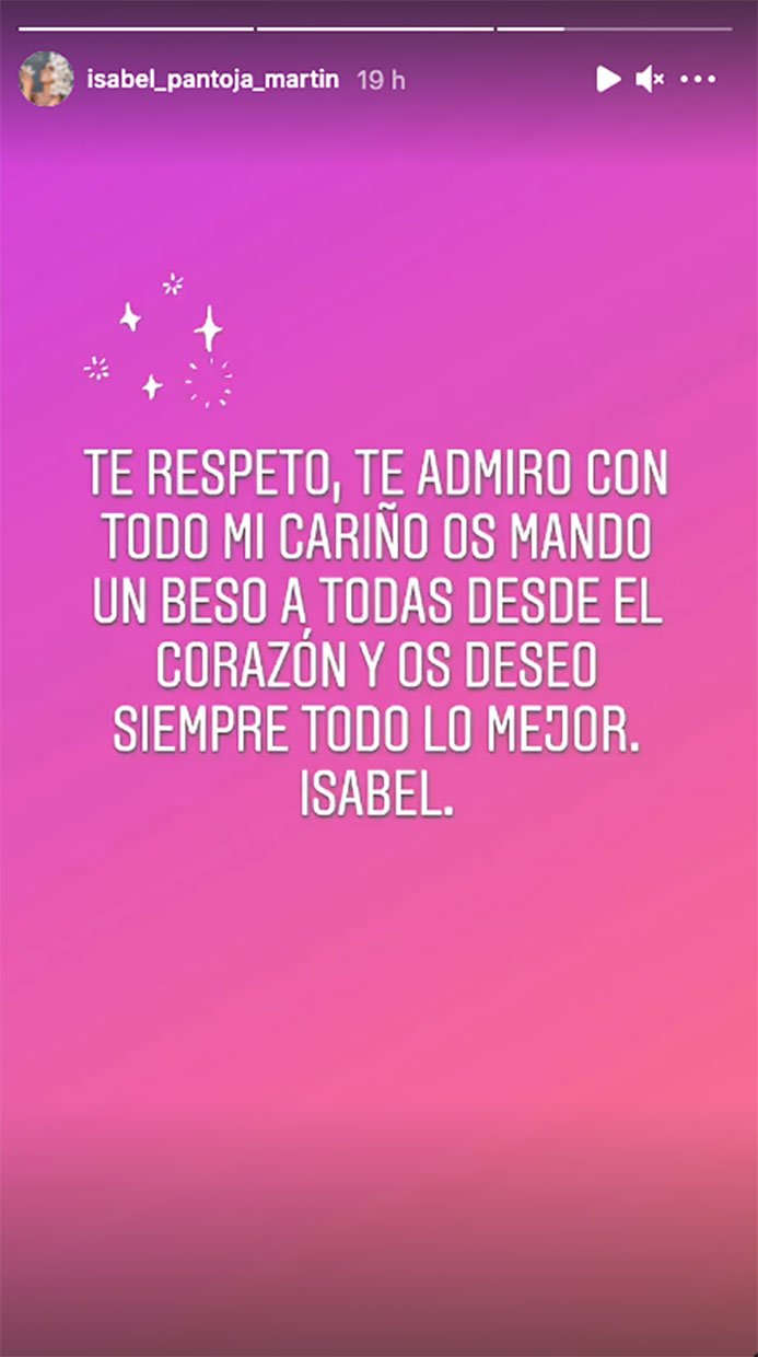 Isabel Pantoja agradece el apoyo a Pastora Soler. (Instagram: @isabel_pantoja_martin)