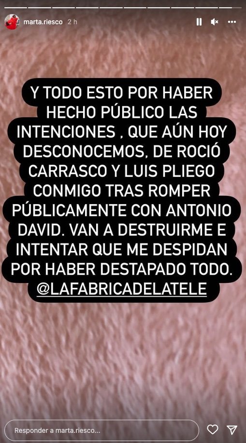 Comunicado de Marta Riesco en Instagram (@marta.riesco).