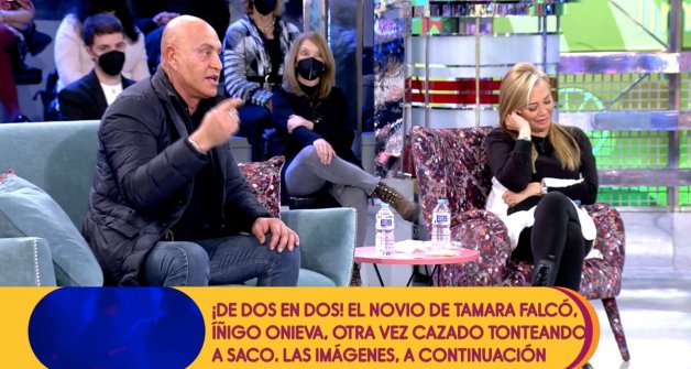 Kiko Matamoros y Belén Esteban en el plató de Sálvame Diario, hoy (Telecinco).