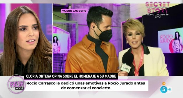 Gloria Camila viendo las declaraciones de su hermana, Rocío Carrasco (Telecinco).