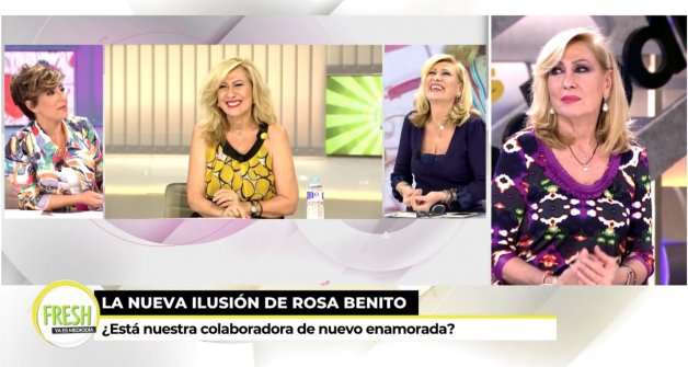 Rosa Benito en Ya es Mediodía, haciendo un repaso de los señores con los que se la ha relacionado (Telecinco).