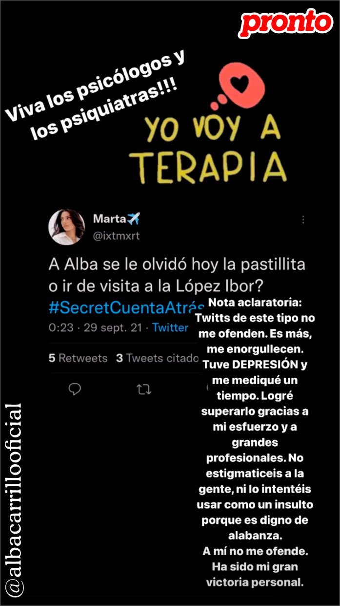 Así ha reaccionado Alba al comentario de Twitter.