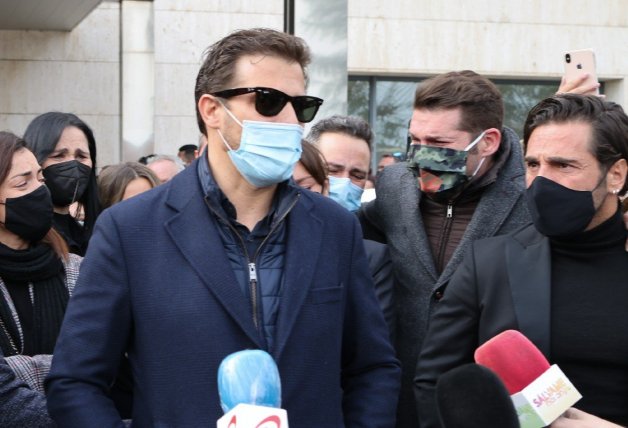 Joan Casademunt y David Bustamante, en el funeral de Álex el pasado marzo.