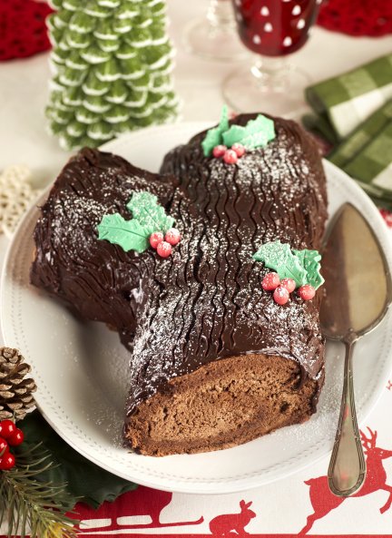 Un delicioso Tronco de chocolate de Navidad.