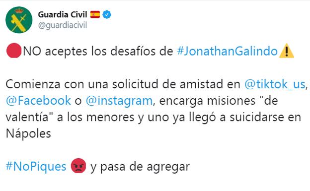 La Guardia Civil alertó sobre este peligroso reto viral.