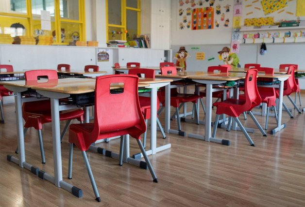 Aula vacía del colegio Salesianos de Ourense.