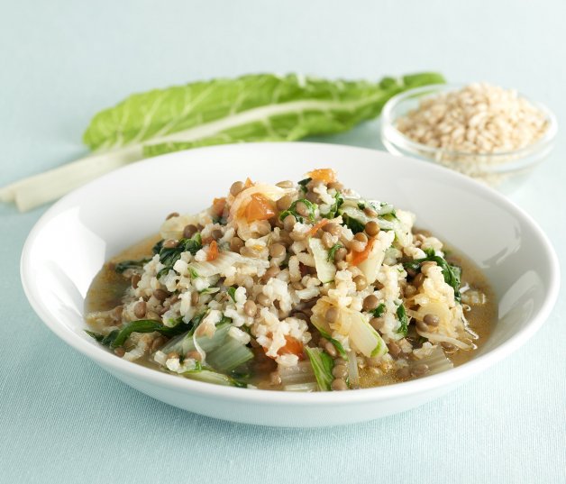 Arroz integral con lentejas y acelgas