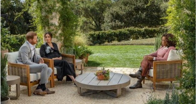 Meghan, Harry y Oprah durante la entrevista.