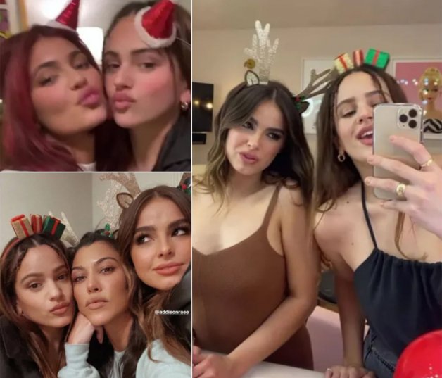 Rosalía, Kylie Jenner, Kourtney Kardashian y otras influencers en la fiesta navideña.