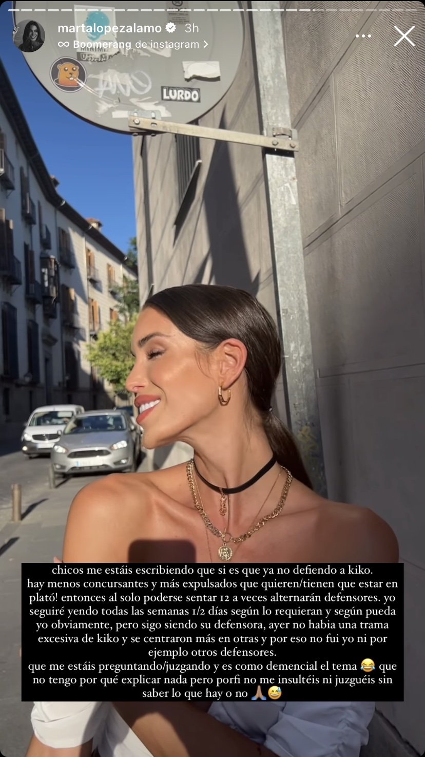 Comunicado de Marta López Álamo en sus historias de Instagram (@martalopezalamo).