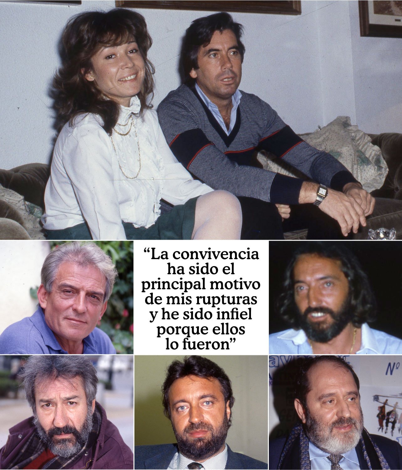 Los hombres de su vida. Arriba, con el tenista Manolo Santana, padre de su única hija, Alba. También mantuvo sonados romances con Pepe Sancho, José Sacristán, Julián Lago y Antonio Arribas, y se la relacionó con el abogado Rodríguez Menéndez.