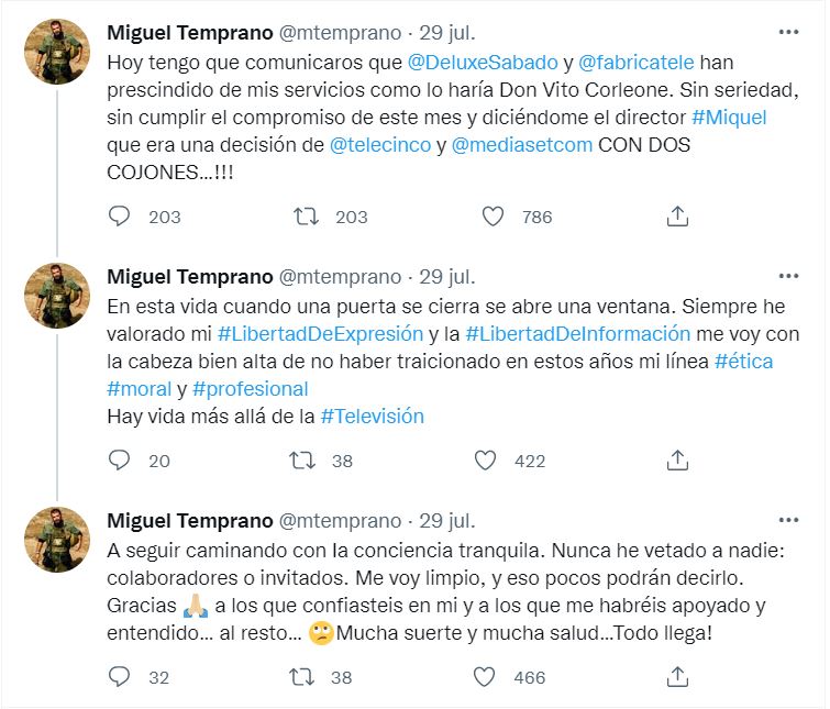 miguel temprano despedido