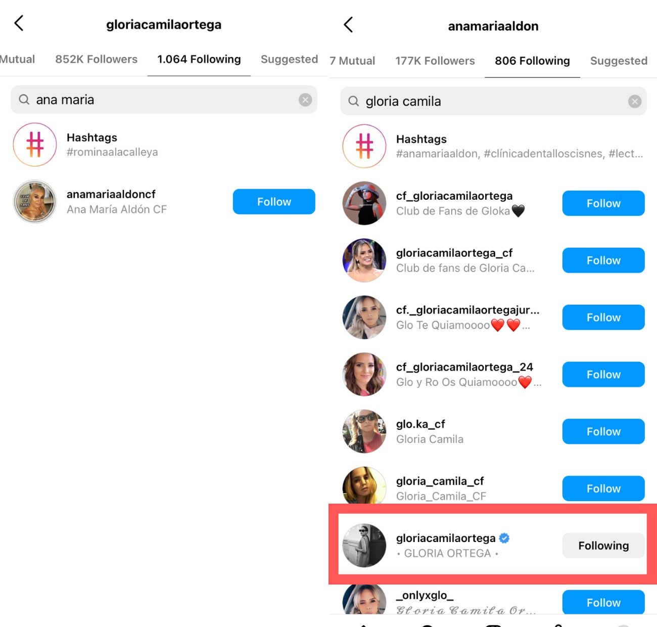 Gloria Camila ha dejado de seguir a Ana María Aldón en Instagram.