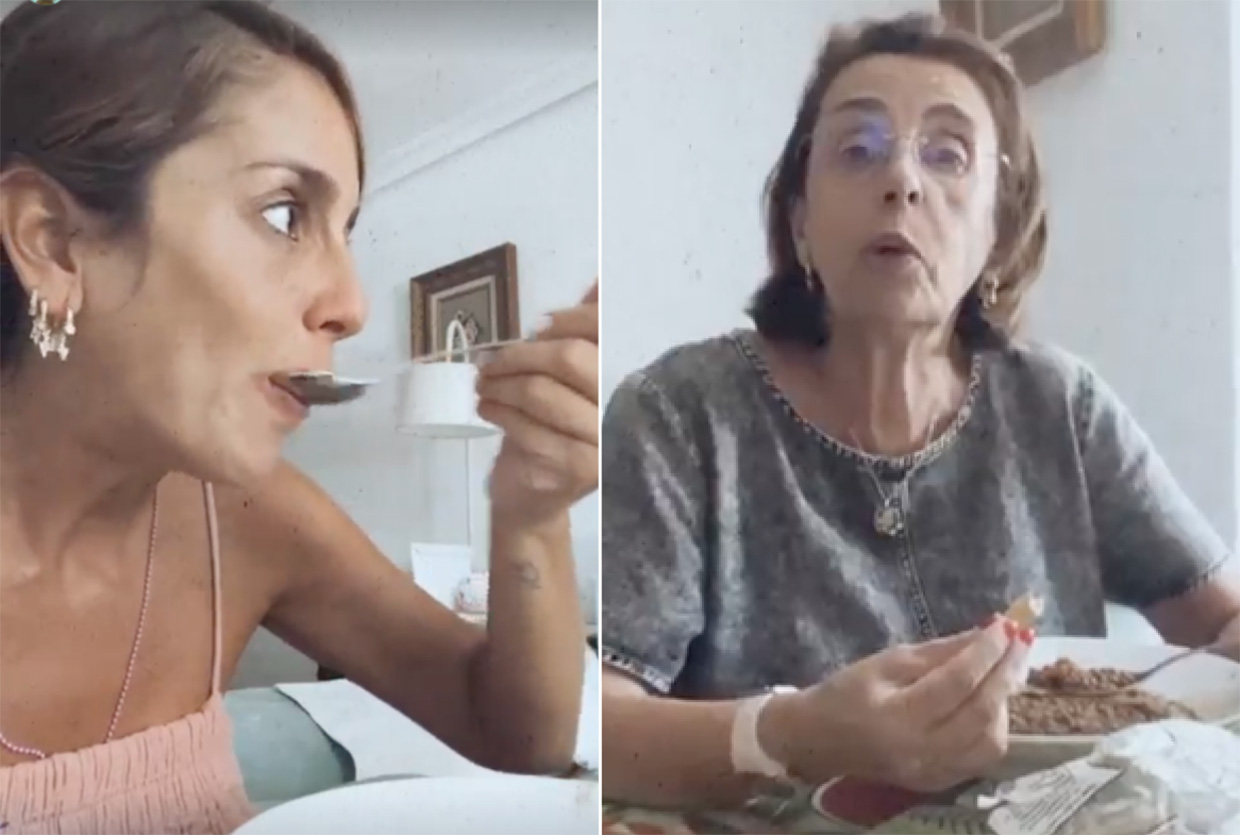 Anabel Pantoja comiendo lentejas.