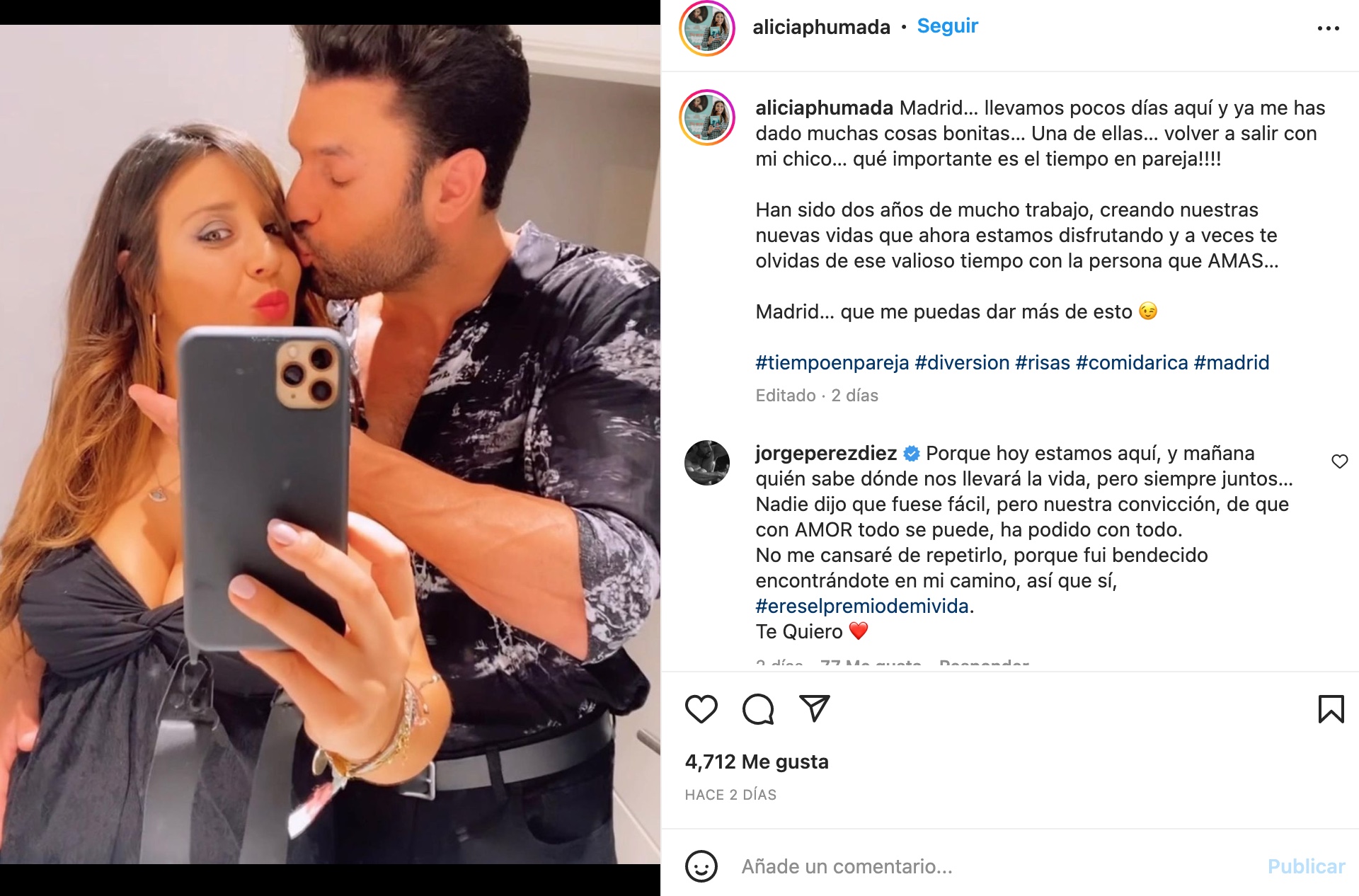 Alicia Peña dedica unas preciosas palabras a su chico, Jorge Pérez