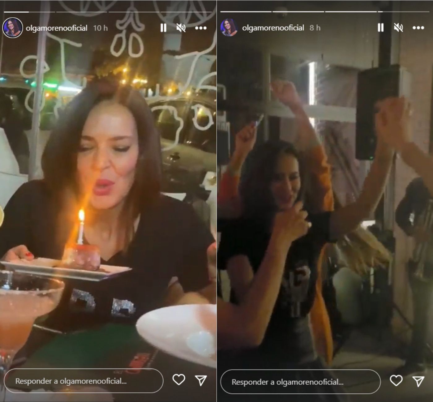 Olga Moreno soplando las velas de su 47º cumpleaños (@olgamorenooficial)