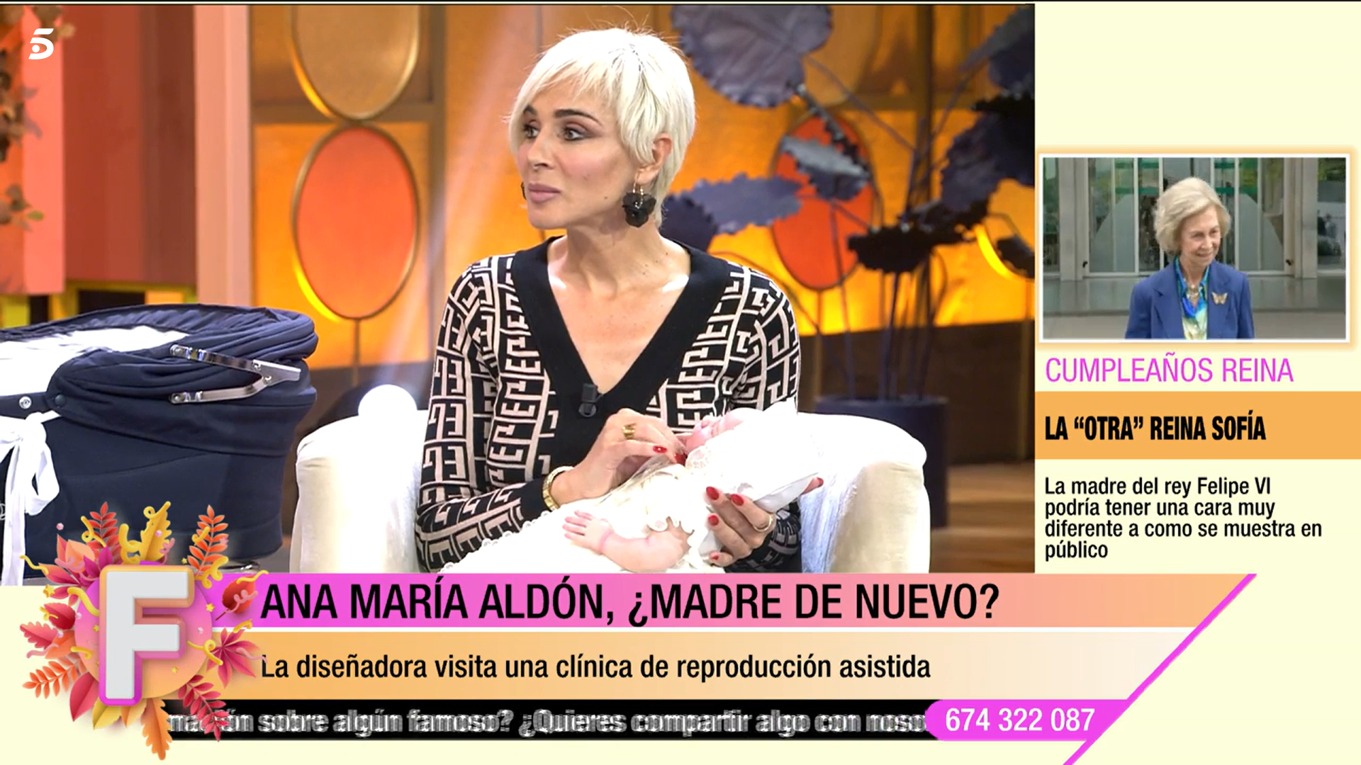 Ana María Aldón ha llegado al plató de 'Fiesta' con un bebé reborn en brazos.