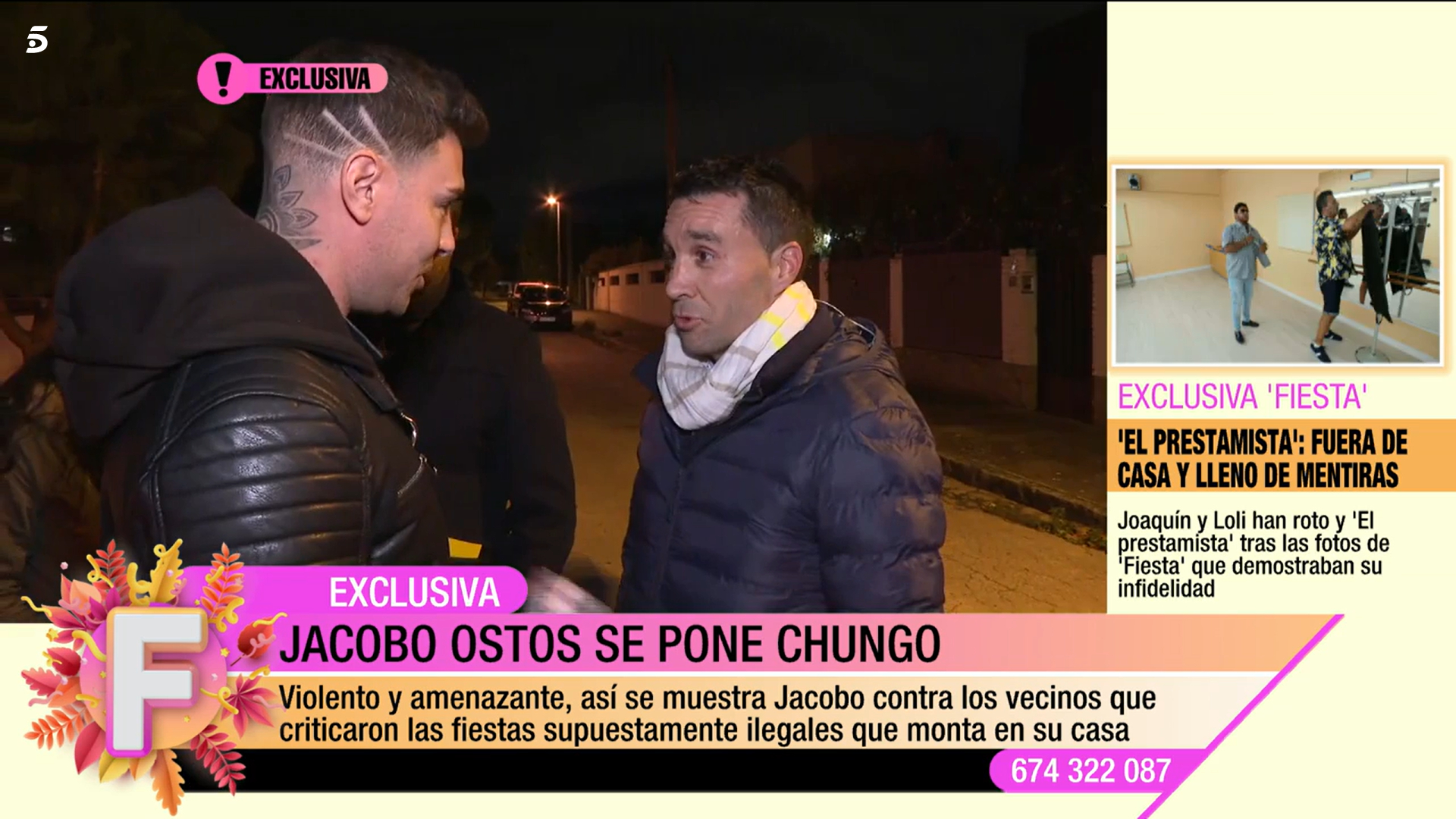 Jacobo Ostos se enfrenta a un vecino ante las cámaras de 'Fiesta'.