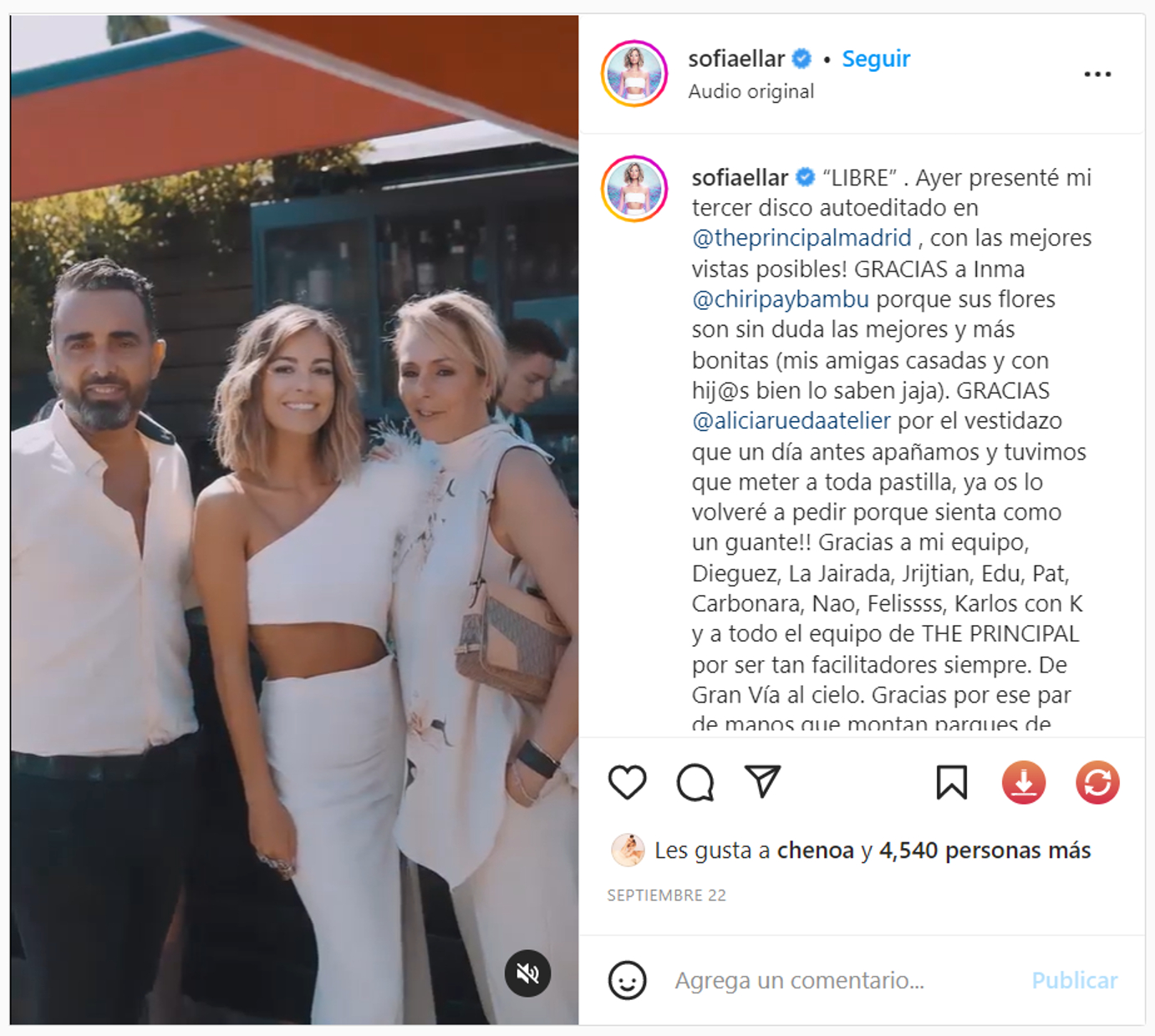 Sofía Ellar se mostró muy agradecida con Rocío Carrasco y Fidel Albiac por su apoyo.